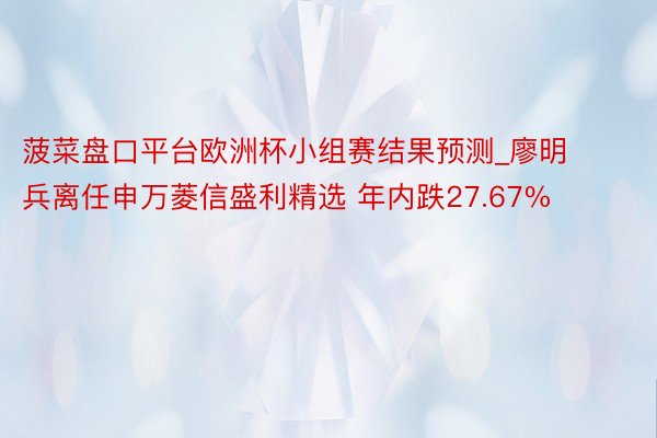 菠菜盘口平台欧洲杯小组赛结果预测_廖明兵离任申万菱信盛利精选 年内跌27.67%